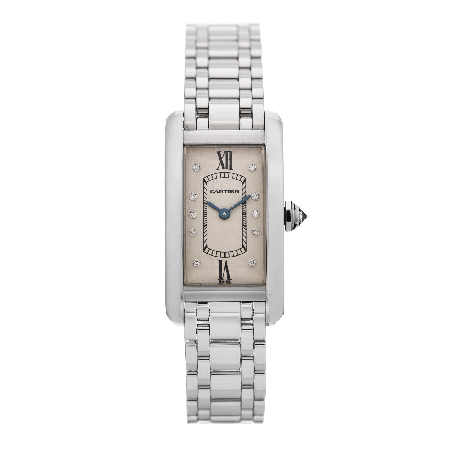 Cartier 18K White Gold Diamond 19mm Tank Americaine Quartz Watch 1 of 4