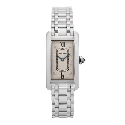 Cartier 18K White Gold Diamond 19mm Tank Americaine Quartz Watch 1 of 4