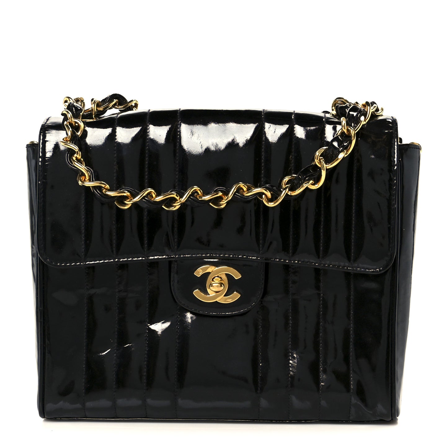 Patent Vertical Quilt Small Flap Black