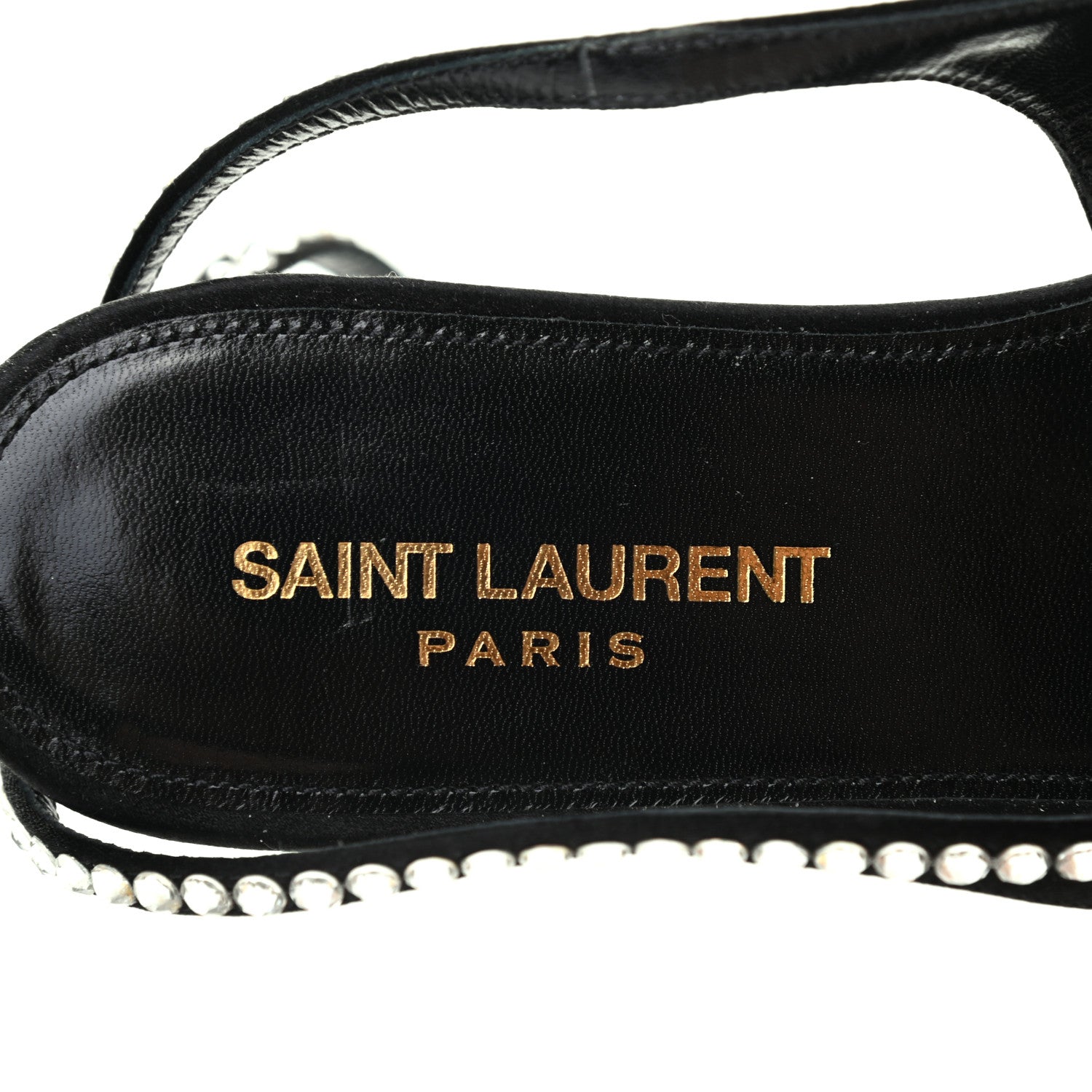 Saint Laurent Satin Crystal Gia Ankle Strap Sandals 38.5 Black 6 of 7