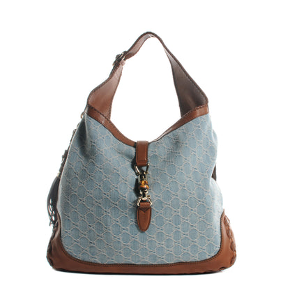 Gucci Blue Denim Jackie Monogram Hobo 1 of 7
