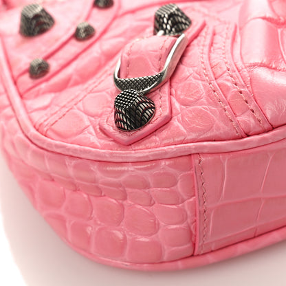 Balenciaga Extra Supple Calfskin Crocodile Embossed Le Cagole Mini Purse With Chain Sweet Pink 6 of 7