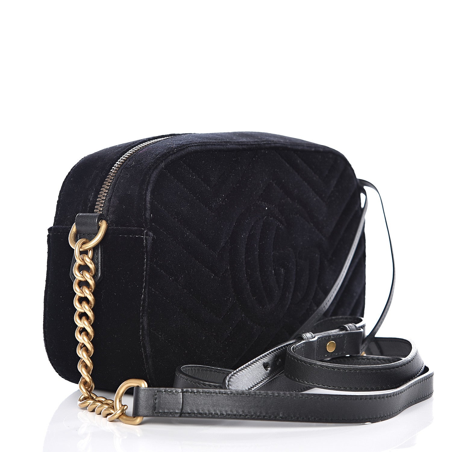 Gucci Velvet Matelasse Small GG Marmont Chain Shoulder Bag Black 2 of 11