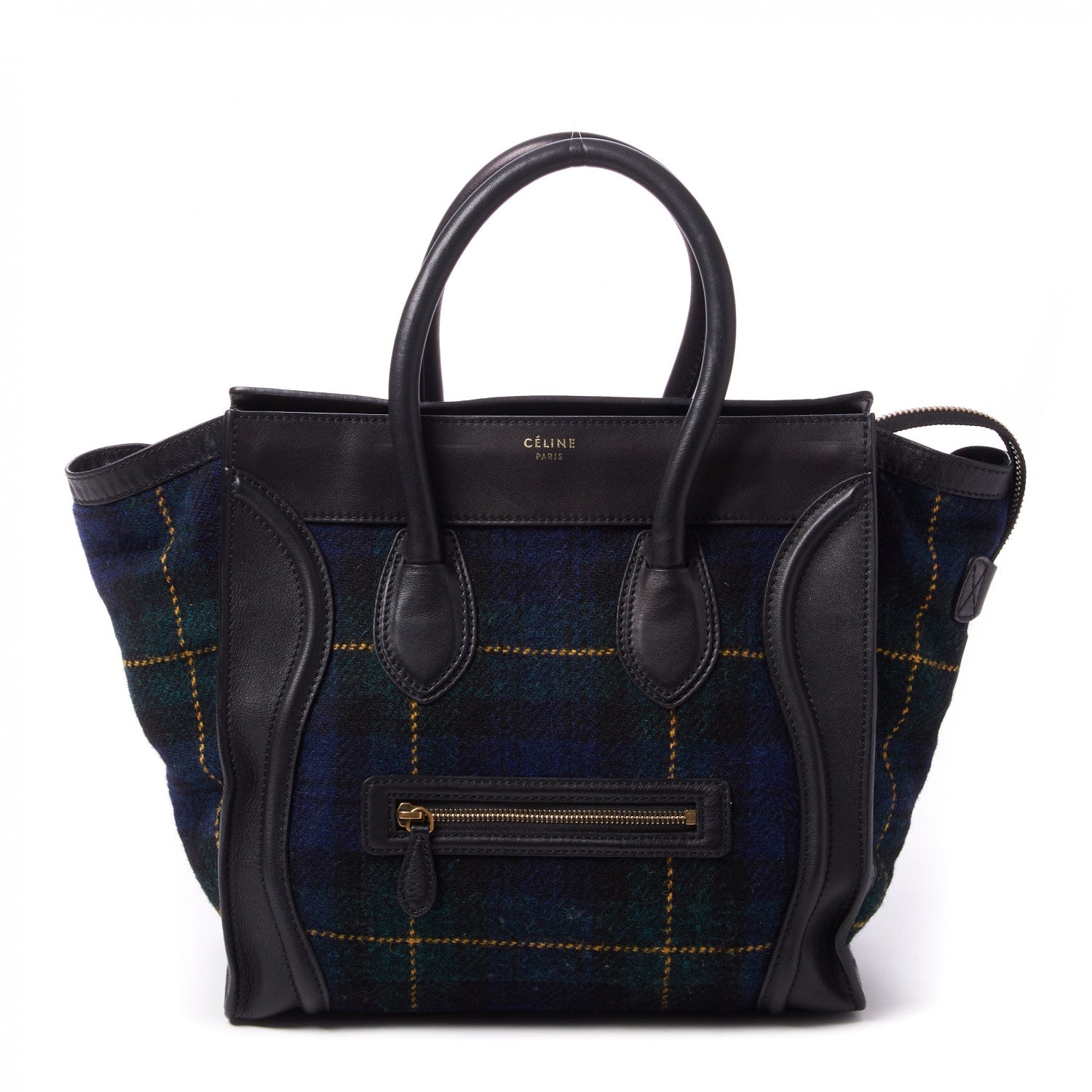 Celine Smooth Calfskin Tweed Tartan Mini Luggage Midnight 1 of 9