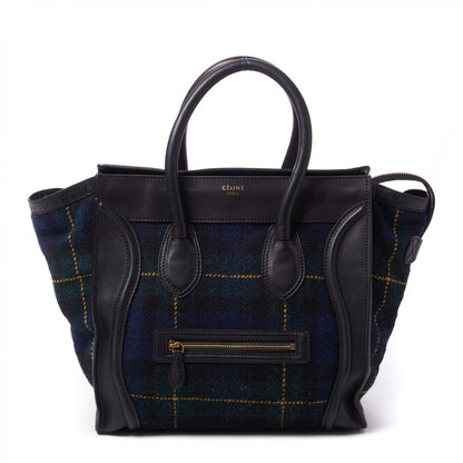 Celine Smooth Calfskin Tweed Tartan Mini Luggage Midnight 1 of 9