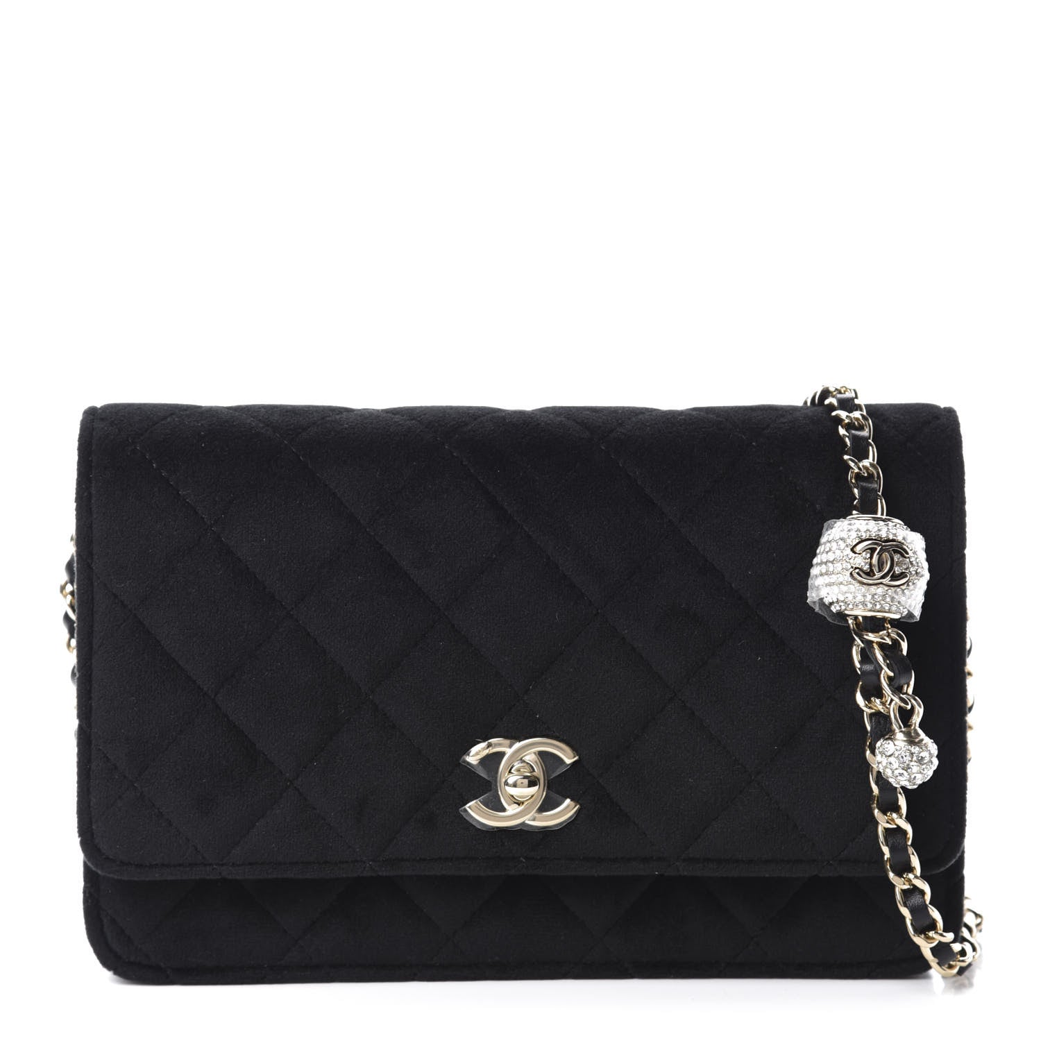 Chanel Velvet Quilted Pearl Crush Wallet On Chain WOC Black 1 of 12