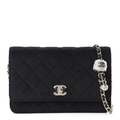 Chanel Velvet Quilted Pearl Crush Wallet On Chain WOC Black 1 of 12
