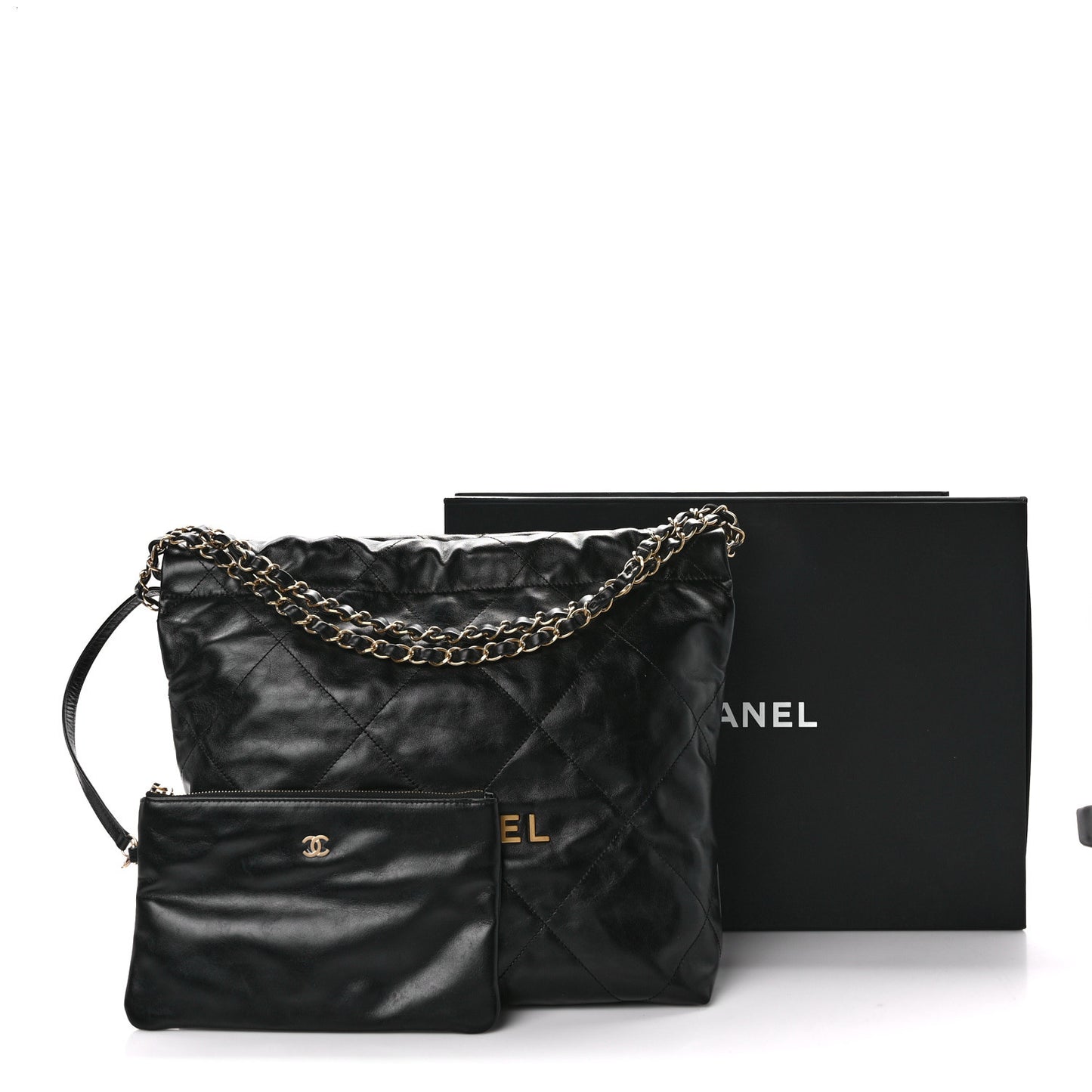 Shiny Calfskin Quilted Small Chanel 22 Black