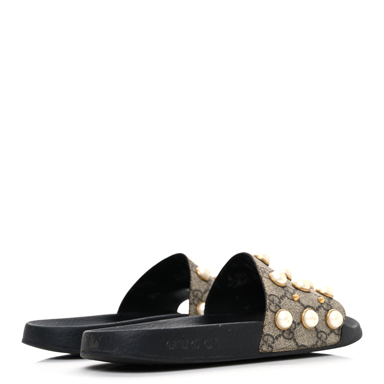 Gucci GG Supreme Monogram Pearls Slide Sandals 38 Beige 5 of 11
