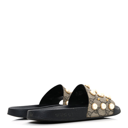 Gucci GG Supreme Monogram Pearls Slide Sandals 38 Beige 5 of 11