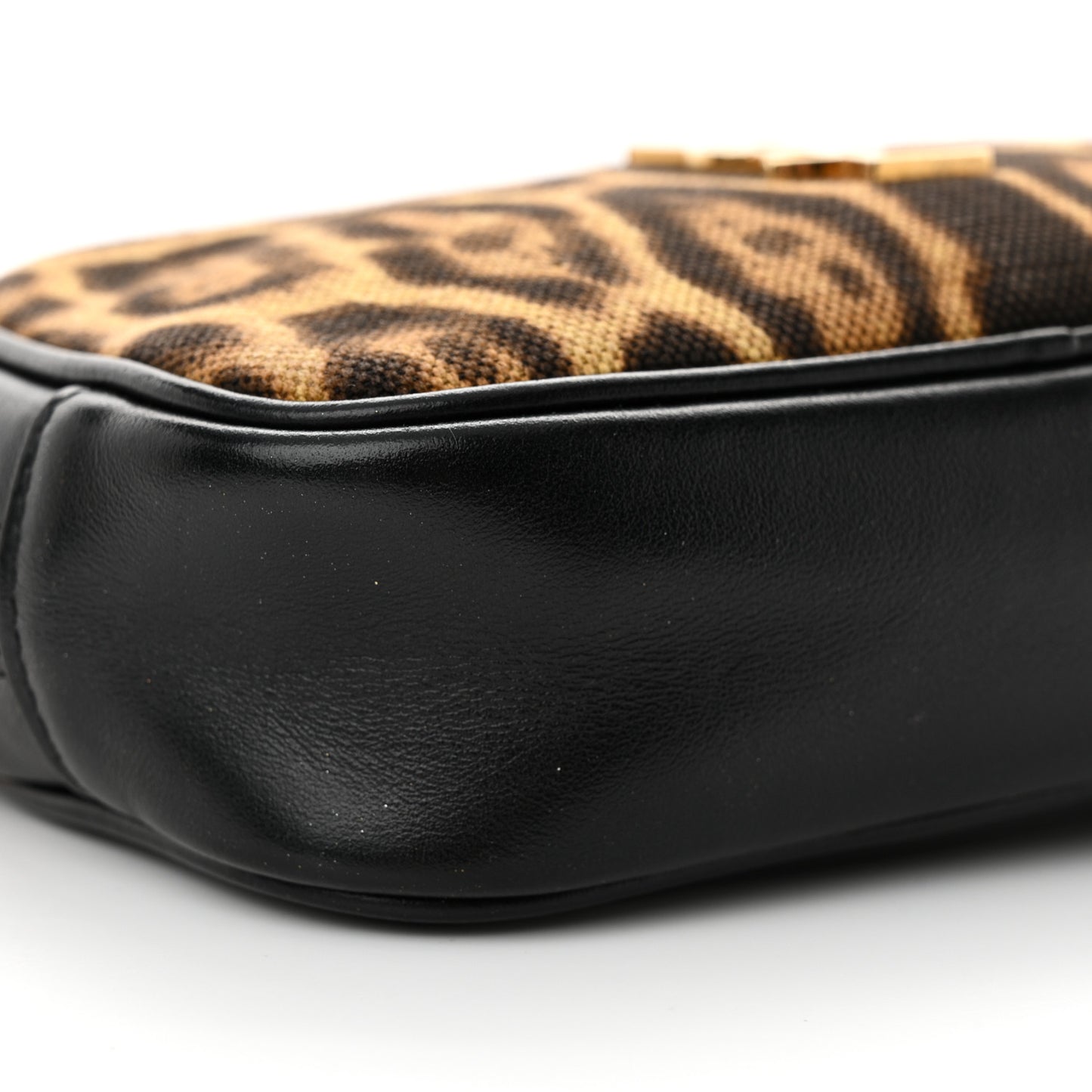 Canvas Calfskin Leopard Print Monogram Mini Lou Camera Bag Brown