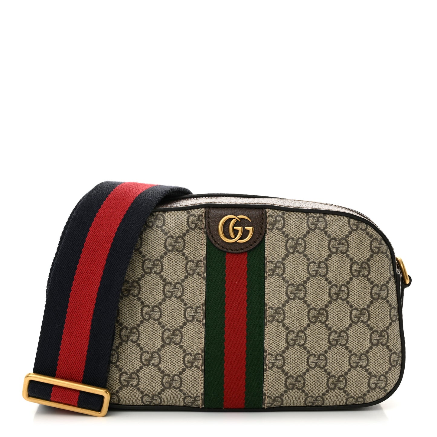 GG Supreme Monogram Textured Dollar Calfskin Web Ophidia Wristlet Shoulder Bag Beige Ebony New Acero