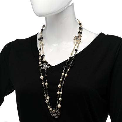 Chanel Pearl Beaded Crystal CC Long Necklace Black Silver 2 of 7