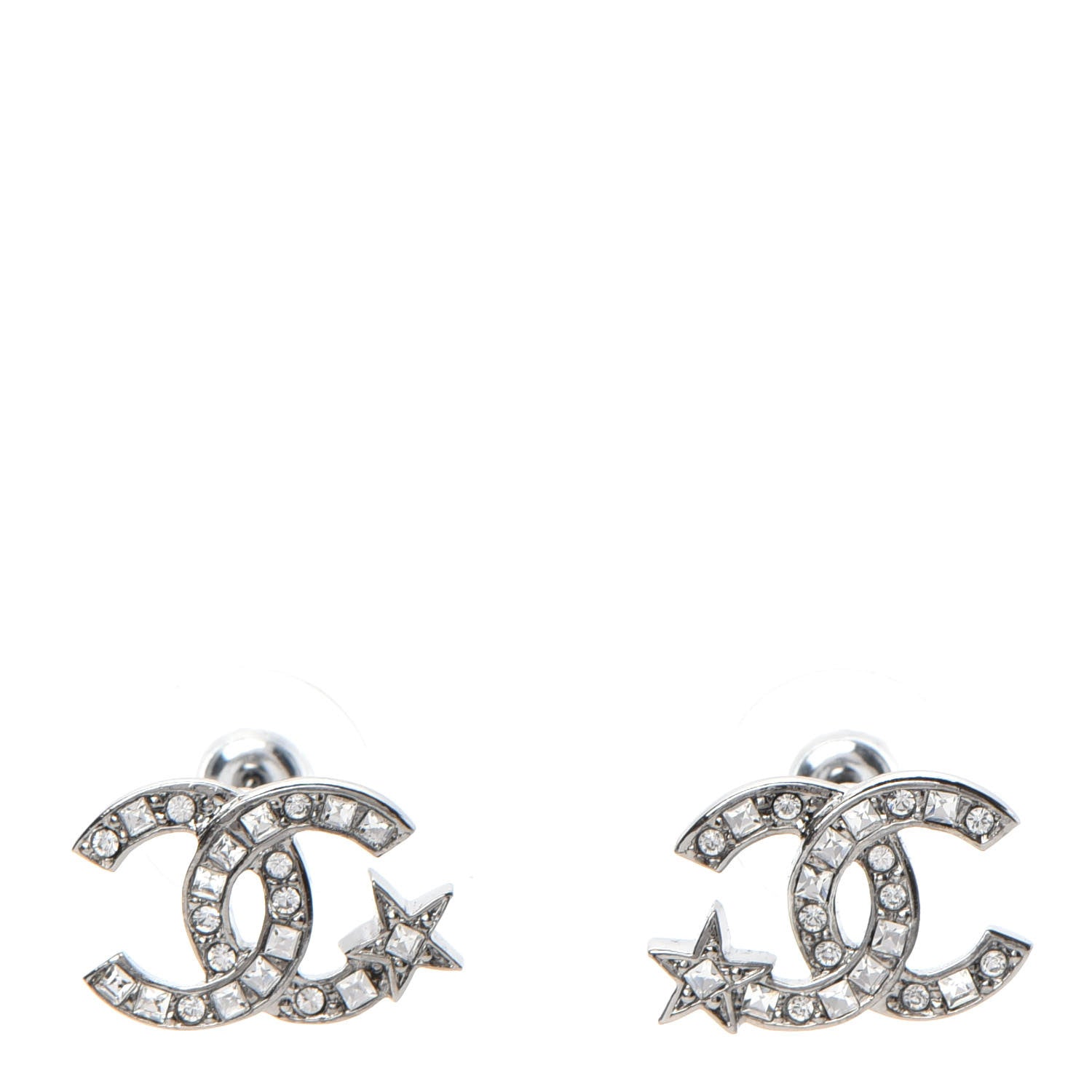 Chanel Crystal CC Starfall Earrings Silver 1 of 5