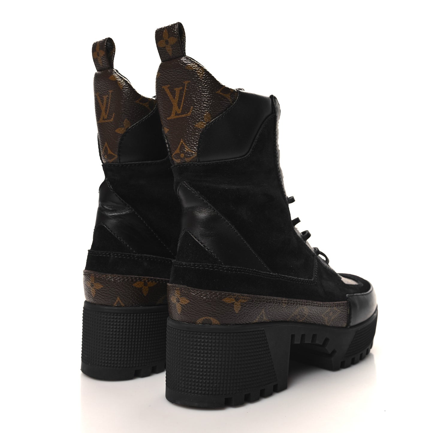 Suede Calfskin Monogram Laureate Platform Desert Boots 37.5 Black