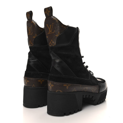Louis Vuitton Suede Calfskin Monogram Laureate Platform Desert Boots 37.5 Black 4 of 9