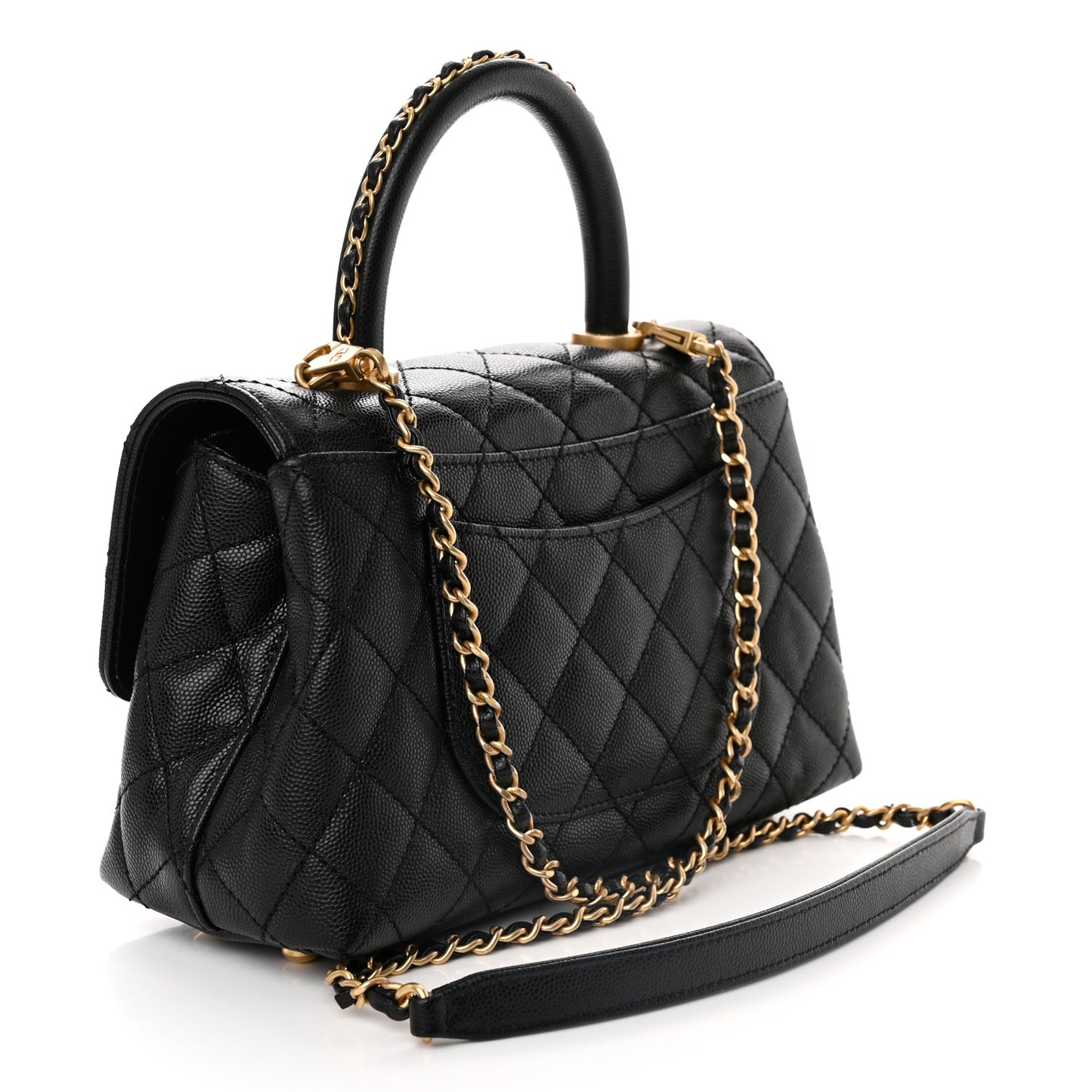 Caviar Quilted Mini Coco Chain Handle Flap Black