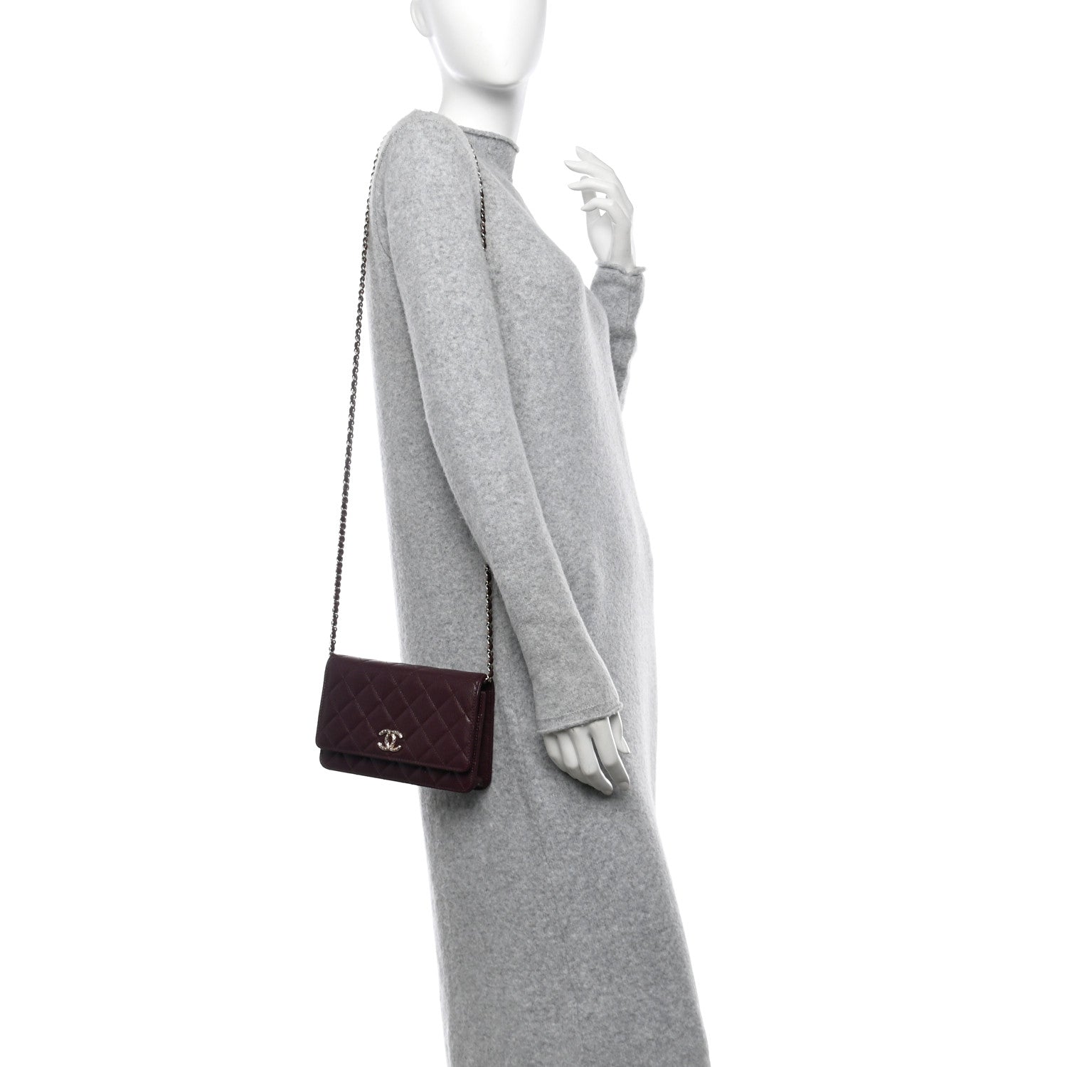 Chanel Caviar Quilted Chain Embossed CC Wallet On Chain WOC Dark Burgundy 3 of 11
