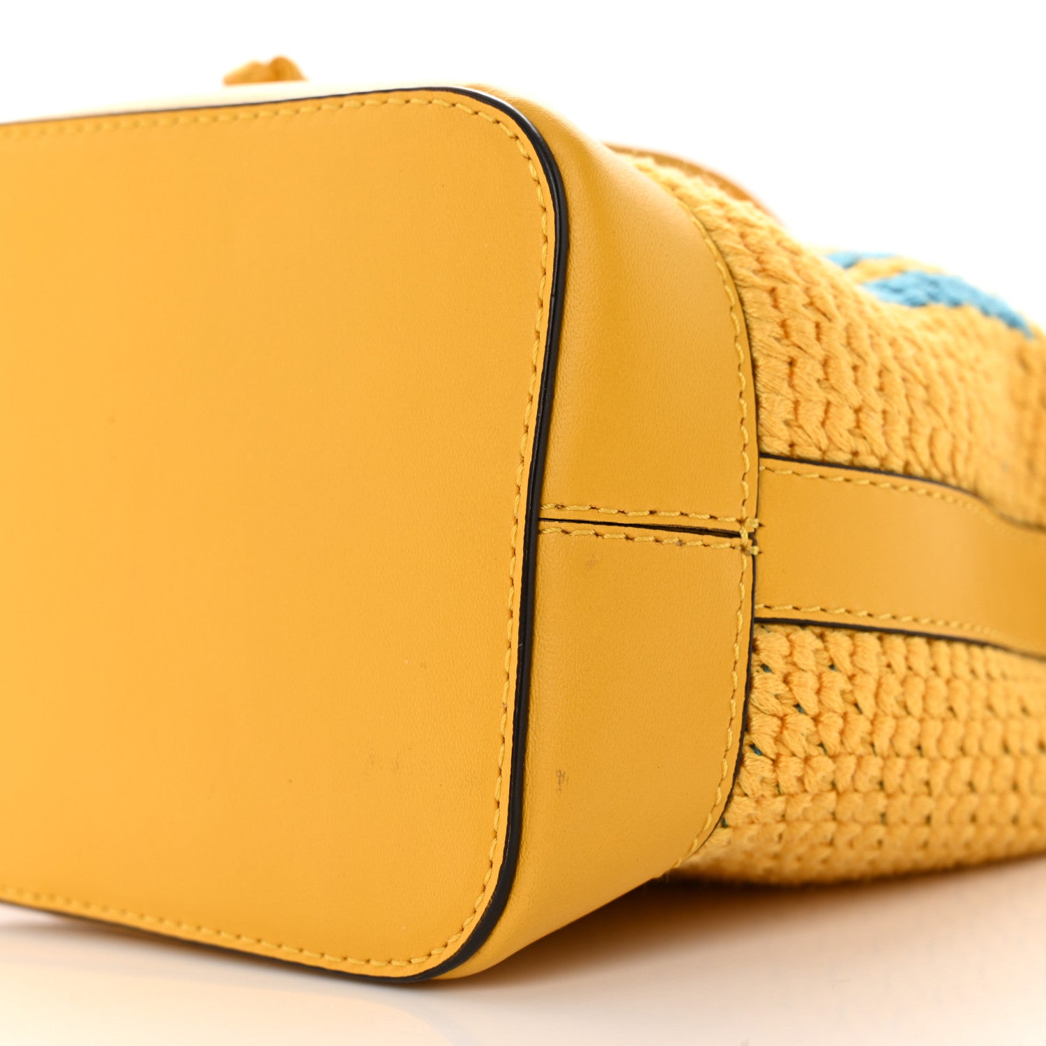 Fendi Crochet Vitello King F is Fendi Logo Woven Mini Mon Tresor Bucket Bag Mimosa Cyber Blue 11 of 12