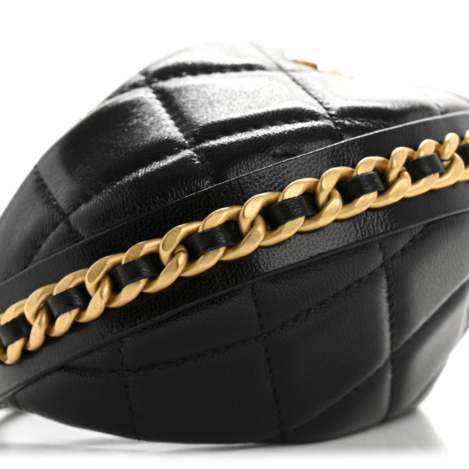 Chanel Shiny Crumpled Lambskin Quilted Chain Around Mini Pouch Black 9 of 11