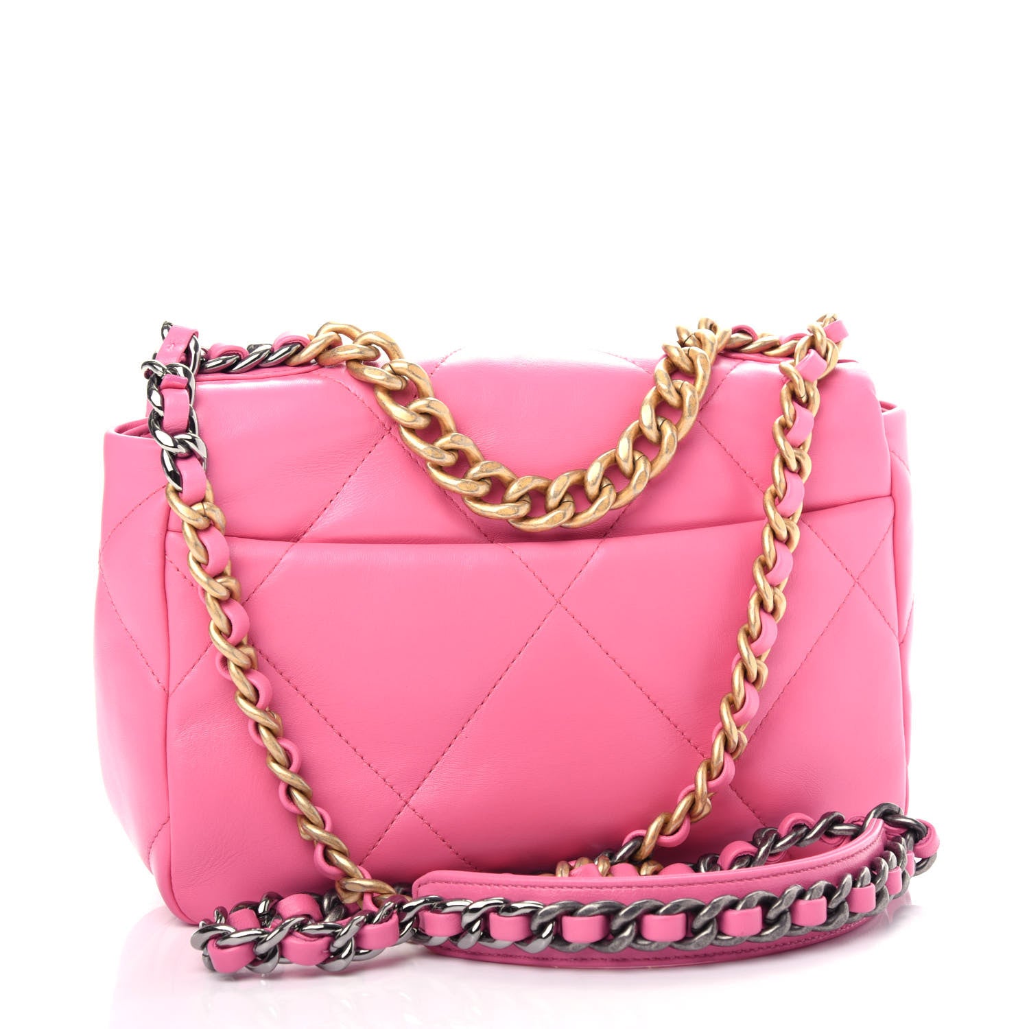 Chanel Shiny Lambskin Quilted Medium Chanel 19 Flap Neon Pink 3 of 10