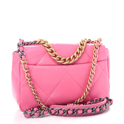 Chanel Shiny Lambskin Quilted Medium Chanel 19 Flap Neon Pink 3 of 10