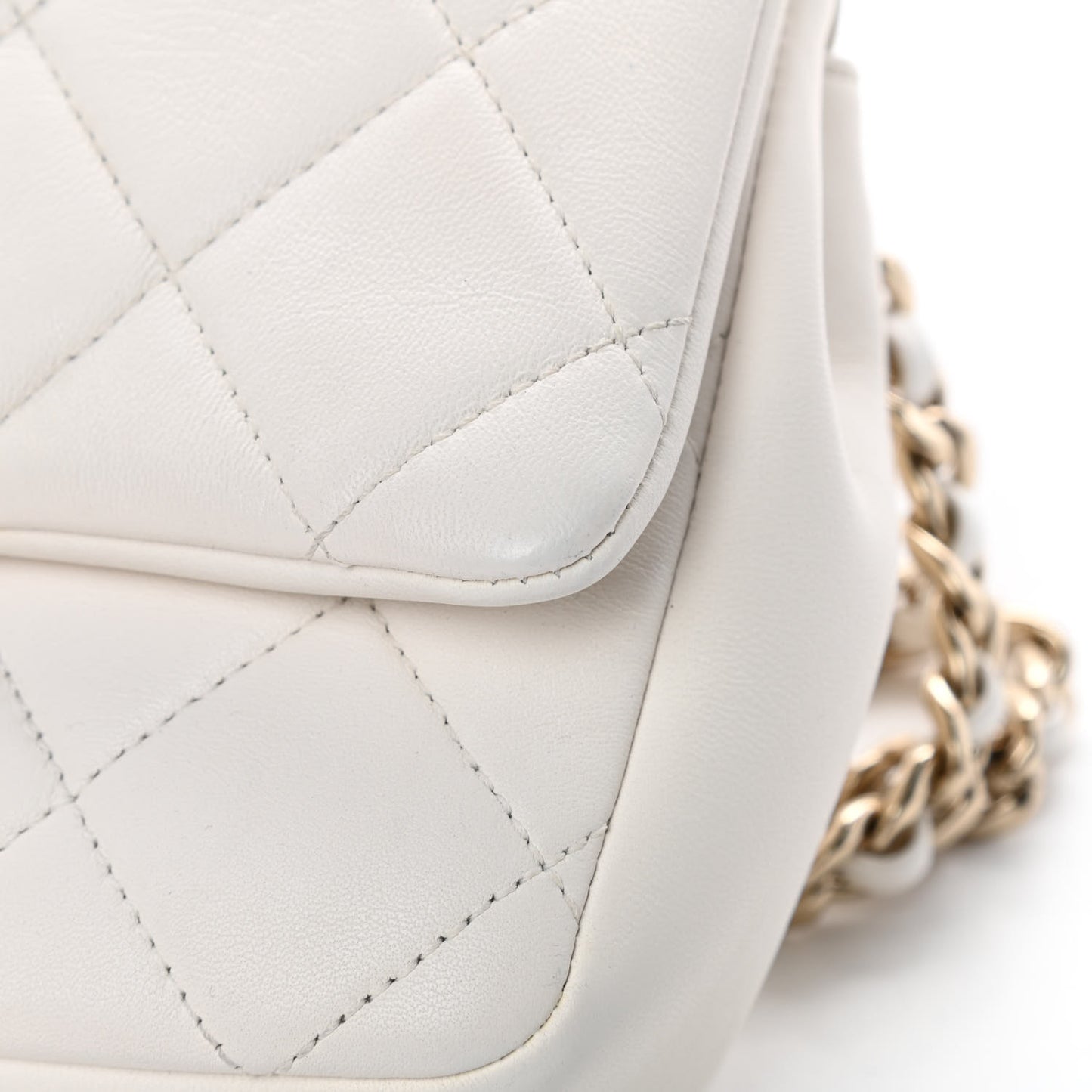 Lambskin Quilted Resin Bi-Color Chain Flap Bag White