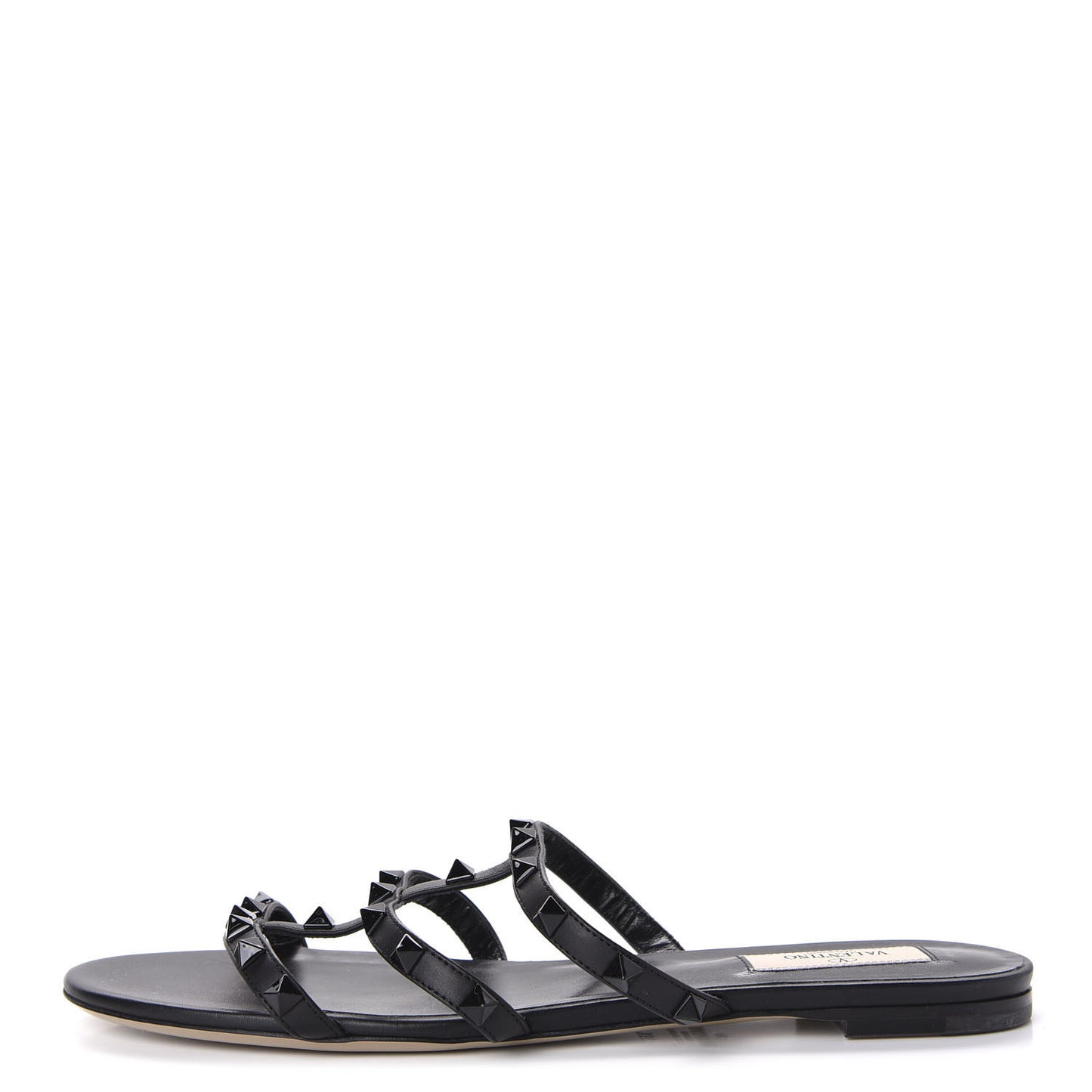 Nappa Rockstud Caged Flat Slide Sandals 39.5 Black