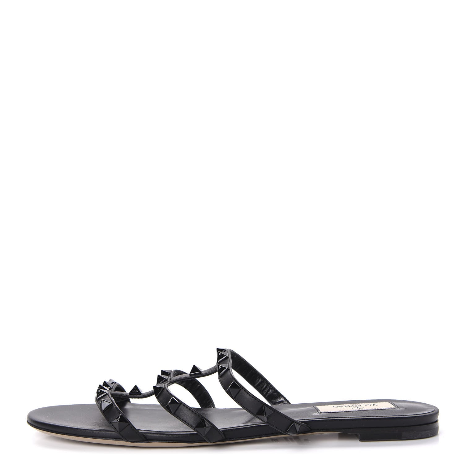 Valentino Garavani Nappa Rockstud Caged Flat Slide Sandals 39.5 Black 1 of 9