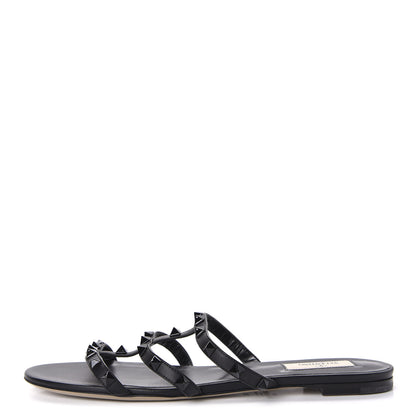Valentino Garavani Nappa Rockstud Caged Flat Slide Sandals 39.5 Black 1 of 9
