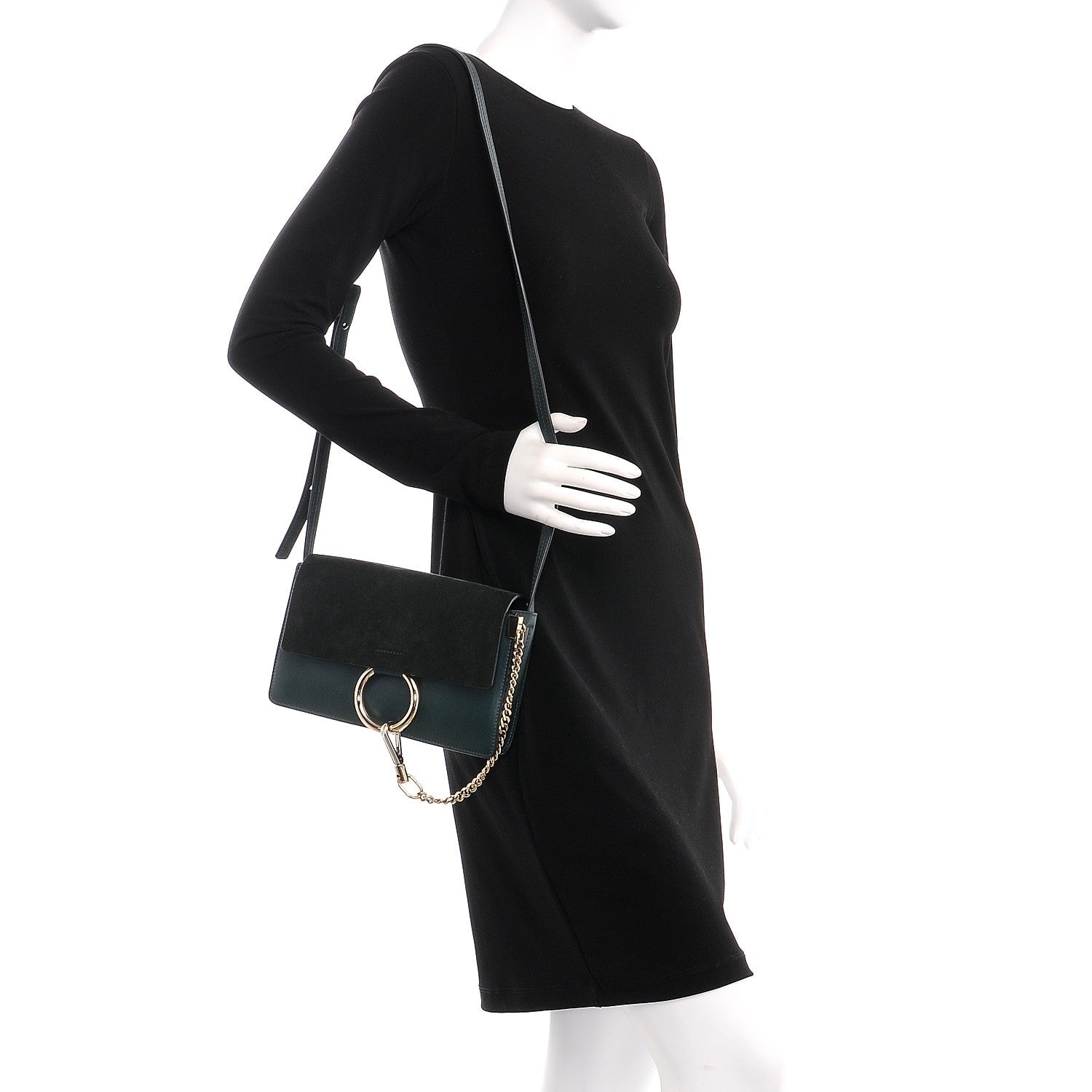 Chloe Suede Calfskin Small Faye Shoulder Bag Intense Green 2 of 7