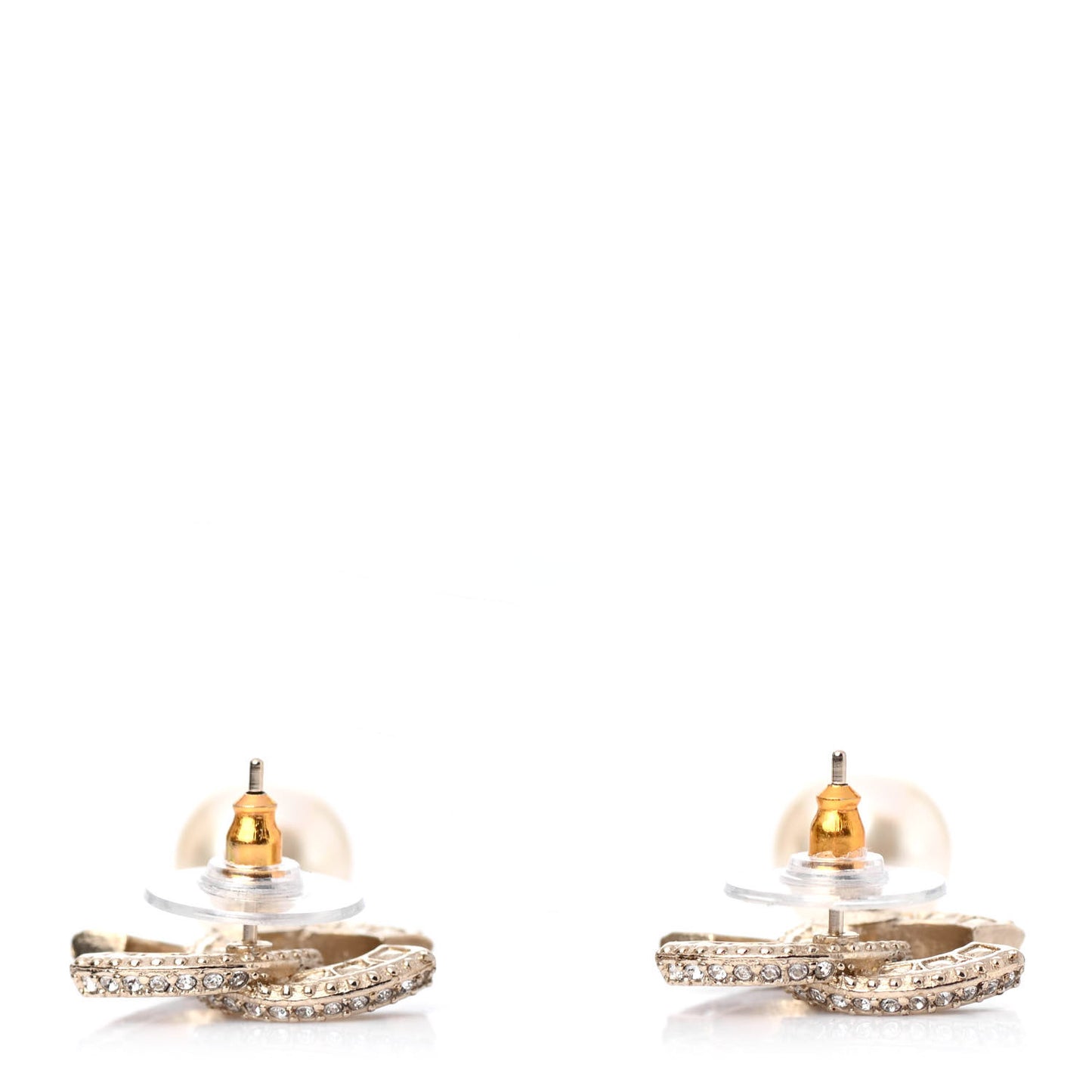 Crystal Pearl CC Drop Earrings Gold