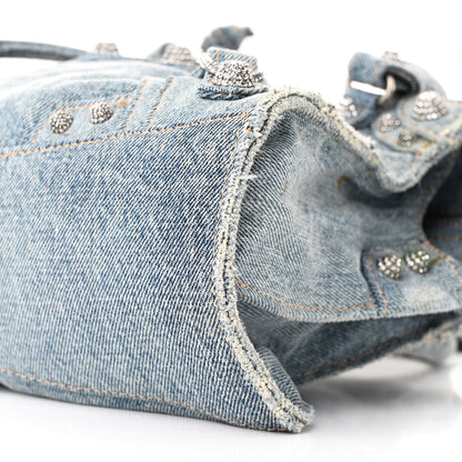 Balenciaga Washed Frayed Denim Crystal Neo Cagole Handbag XS Blue 11 of 11