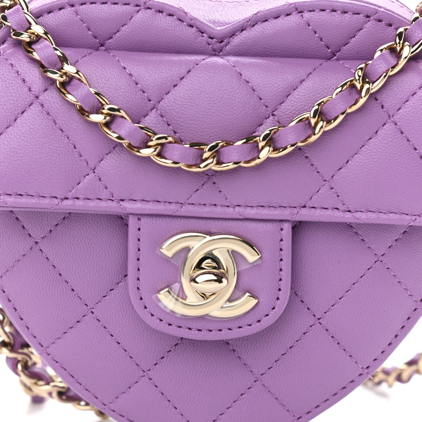 Lambskin Quilted CC In Love Heart Clutch With Chain Purple