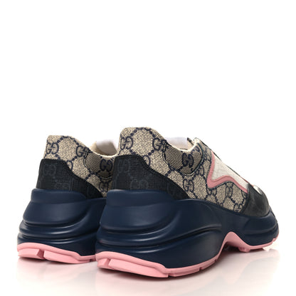 Gucci GG Supreme Monogram Mix Monogram Womens Rhyton Sneakers 37 Black Blue Wild Rose White Beige 4 of 8
