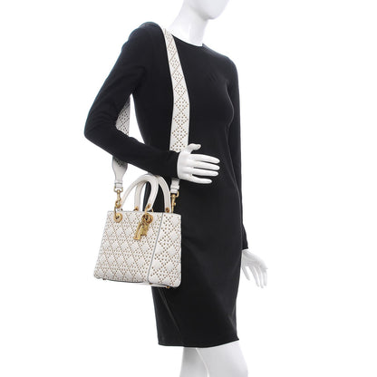 Christian Dior Calfskin Cannage Studded Medium Supple Lady Dior White 2 of 7
