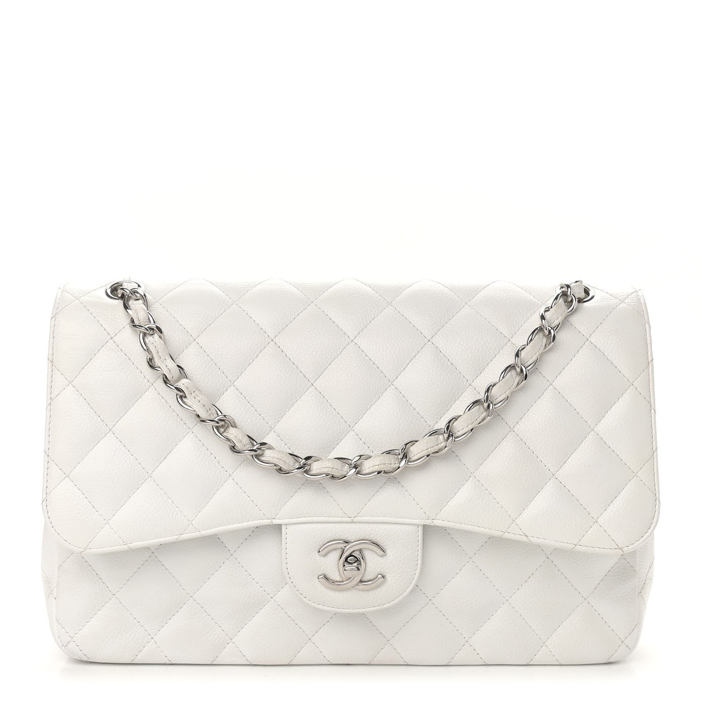 Caviar Quilted Jumbo Double Flap White