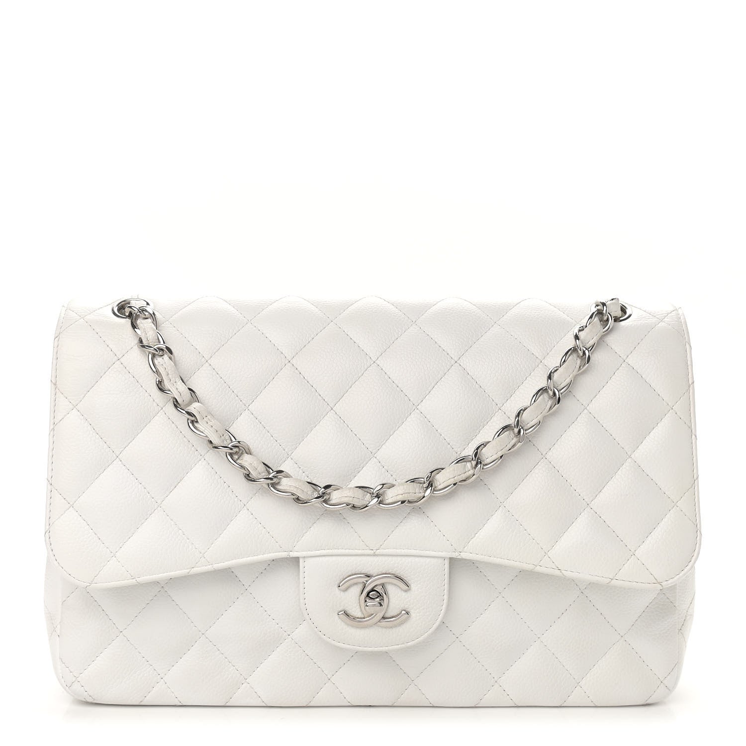 Chanel Caviar Quilted Jumbo Double Flap White 1 of 15