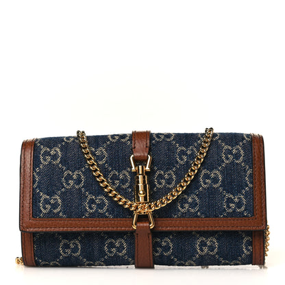 Gucci New Denim GG Monogram Jackie 1961 Chain Wallet Blue Tea Cuir 1 of 9