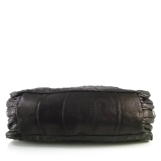 Leather Plisse Shopping Tote Black