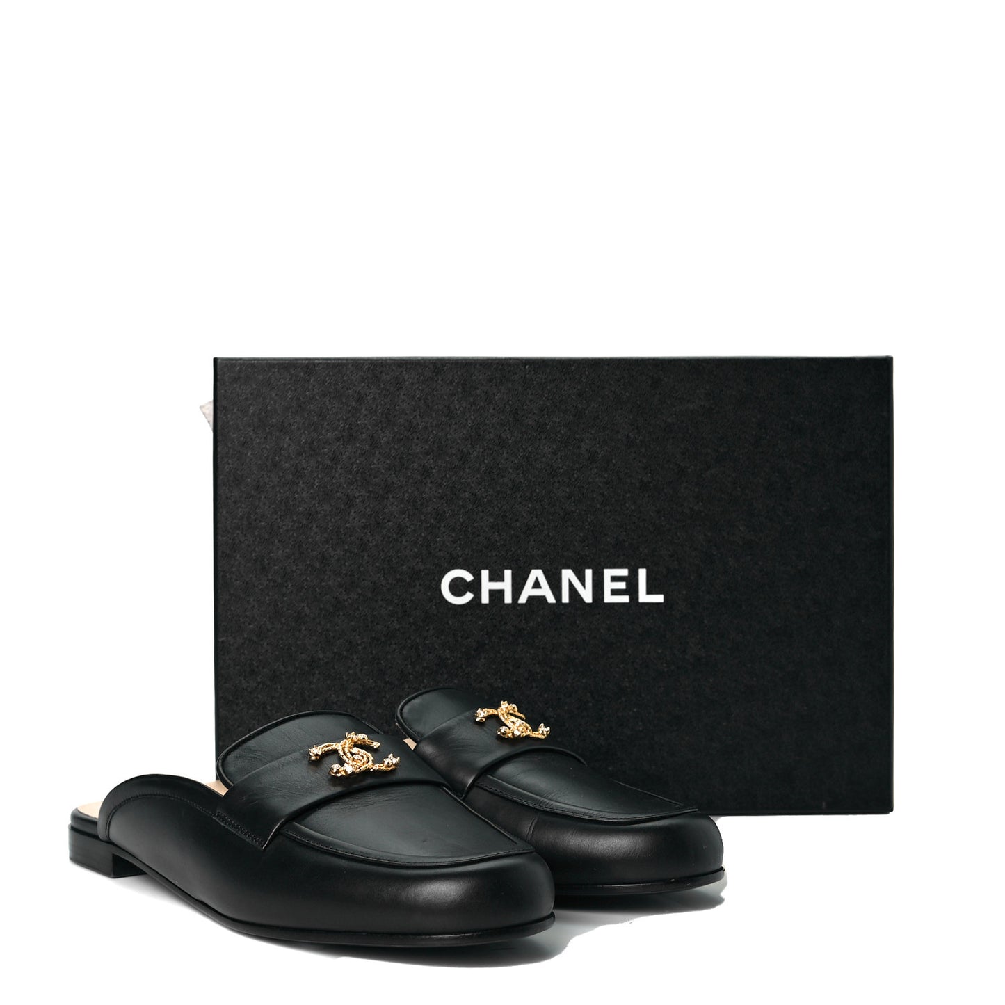Calfskin CC Mules 40.5 Black
