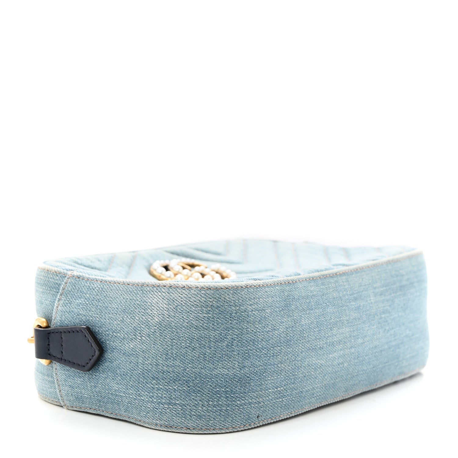 Gucci Denim Matelasse Small Pearly GG Marmont Chain Bag Blue 4 of 10