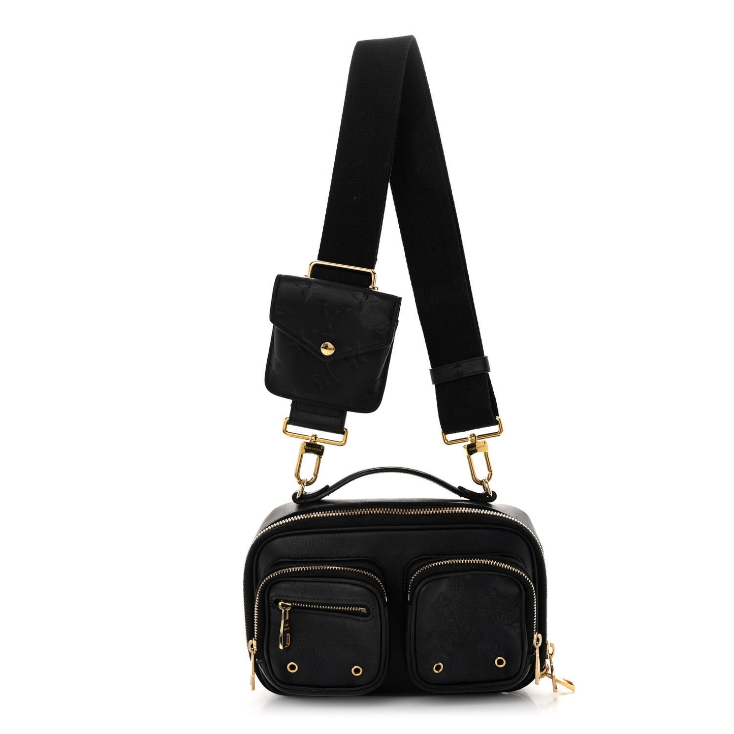 Calfskin Monogram Embossed Utility Crossbody Black