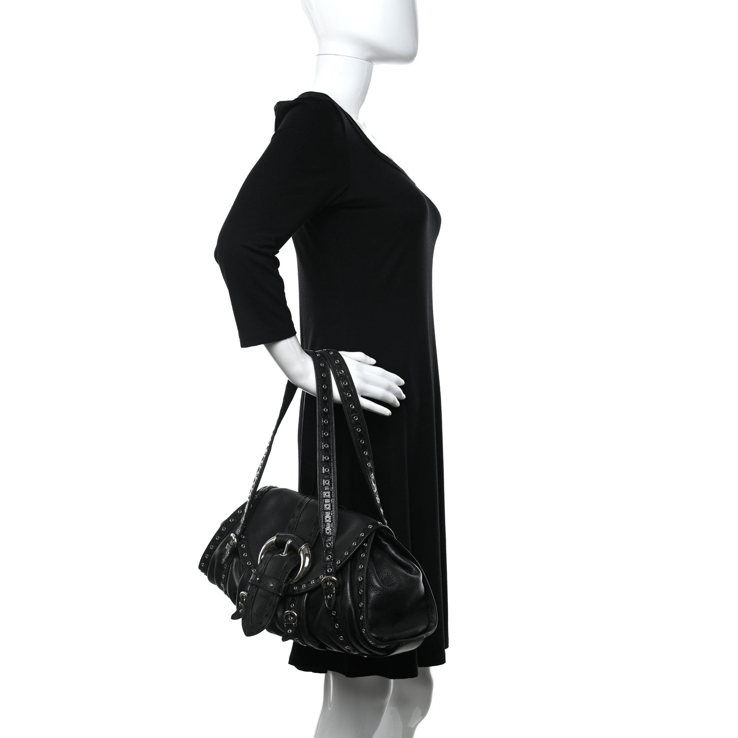 Christian Dior Calfskin Lizard Shoulder Bag Black 3 of 11