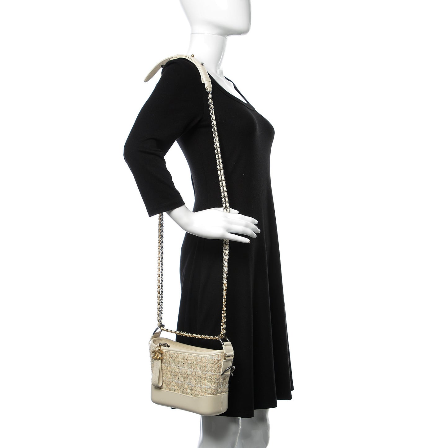 Tweed Calfskin Quilted Small Gabrielle Hobo Beige Ivory