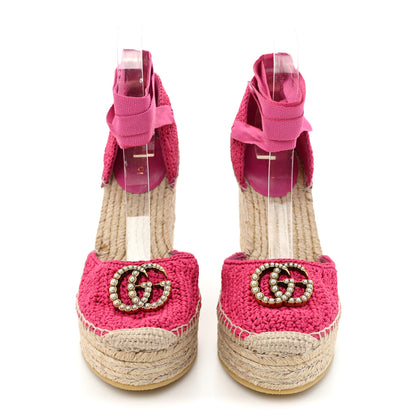 Gucci Cotton Crochet Pearly GG Ankle Wrap Platform Espadrille Wedges 36 Cyclamen Rose 2 of 12