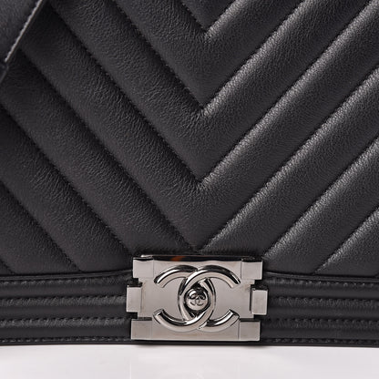 Chanel Caviar Chevron Quilted New Medium Boy Flap Black 10 of 12