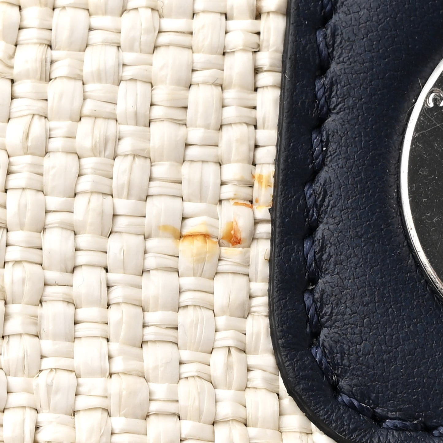 Woven Straw Raffia Small Deauville Tote White Navy