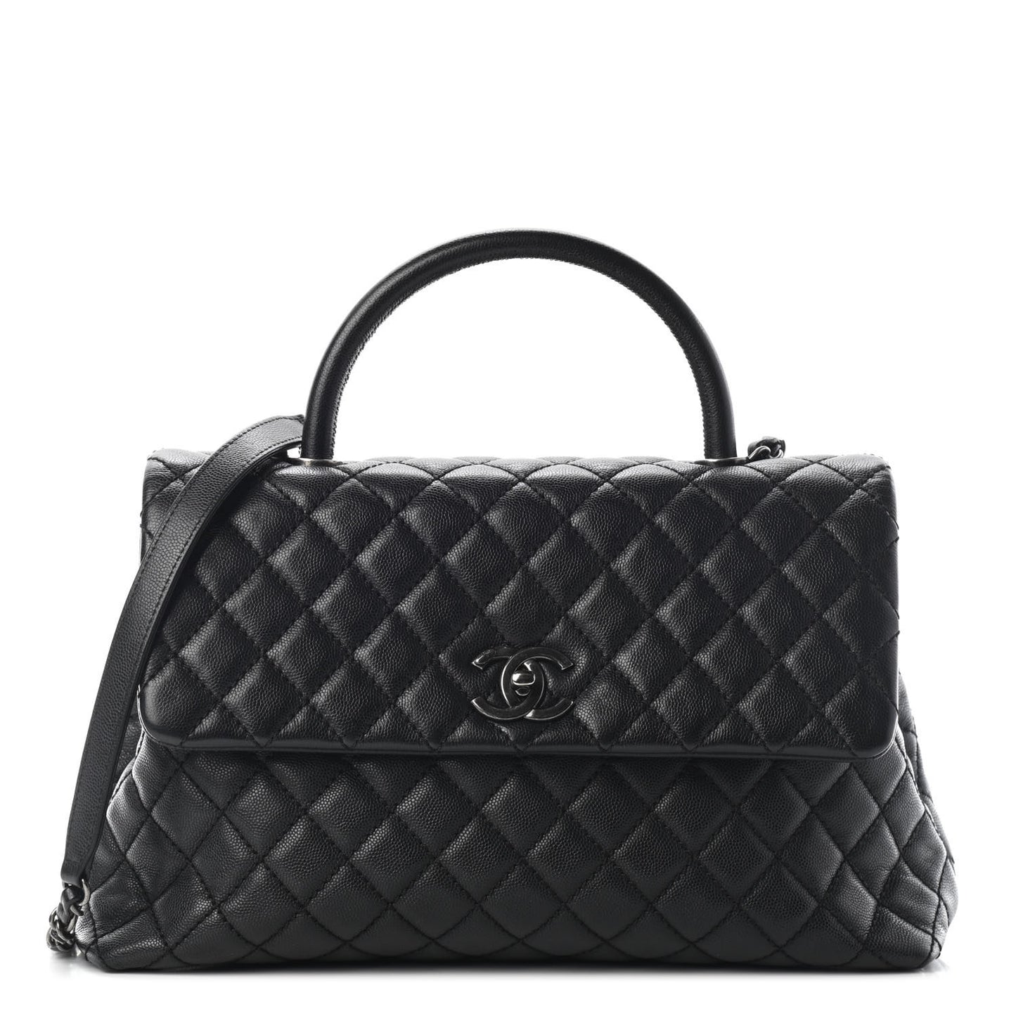 Caviar Quilted Medium Coco Handle Flap Black