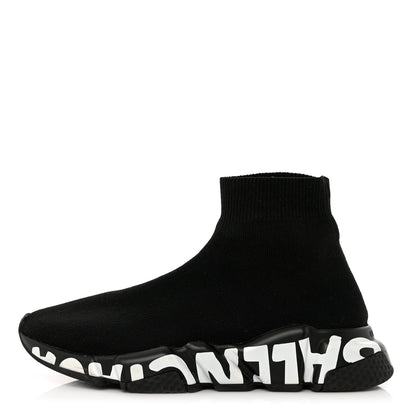 Balenciaga Neoprene Knit Womens Speed Graffiti Sneakers 37 Black White 1 of 8